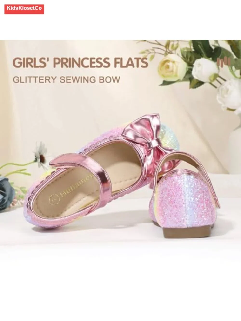 Toddler Girls Sparkle Bow Ballet Flats Dress Shoes Party School